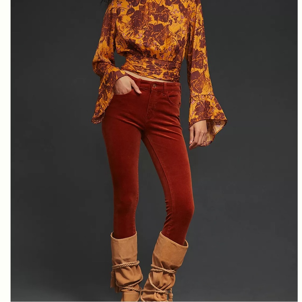 Pilcro High-Rise Skinny Corduroy Pants Anthropologie red orange rust